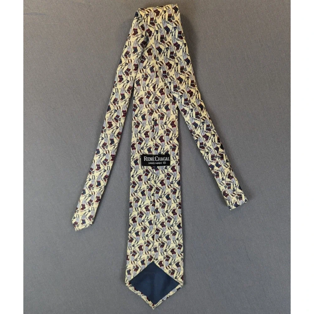 Rene Chagal Necktie Silk Men's Golf Golfer Print Handmade Vintage
